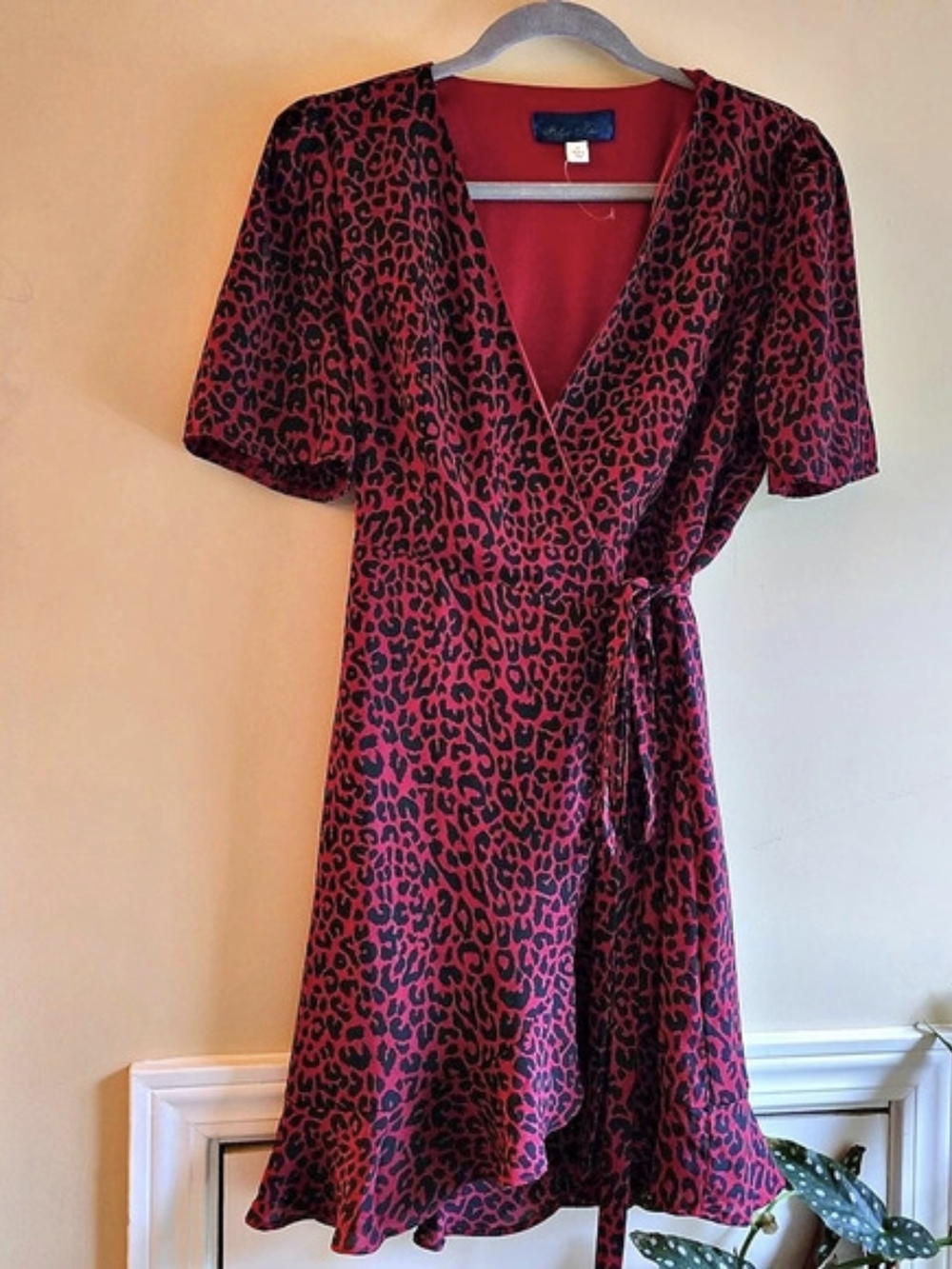 Blue Rain  Leopard Print Wrap Dress in Red & Black Size Small Like New